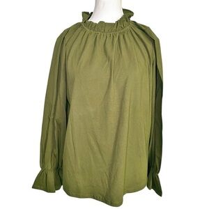 Lovely Melody Olive Green Ruffle Neck Women's Top NWT